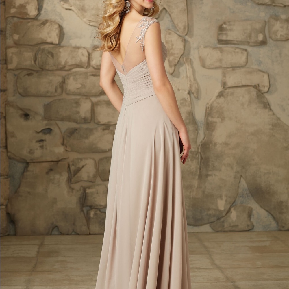 Morilee Madeline Gardner Chiffon Bridesmaid Dress Embroidered Gown Blue Size 8 - Picture 3 of 14